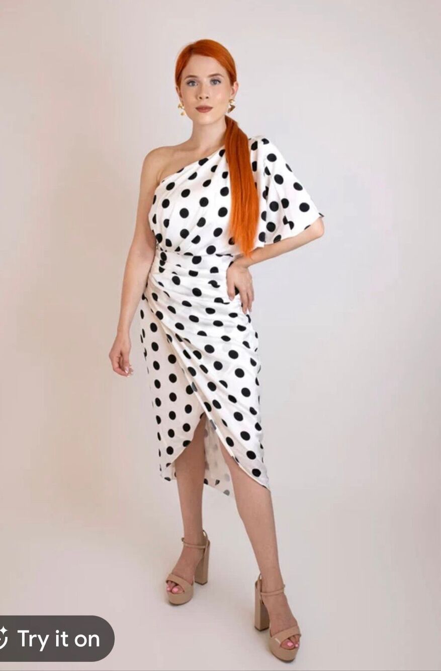 DO+BE NWT Polka Dot One Shoulder Asymmetric Midi Dress Small $59